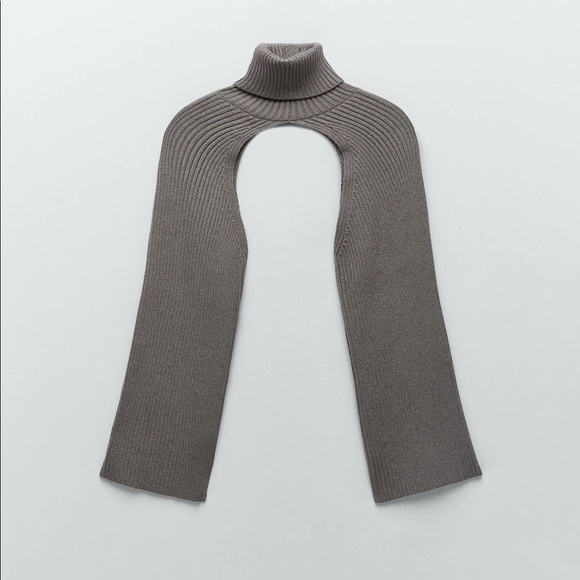 ZARA Knit Turtleneck Arm Warmer Sweater Grey - Picture 2 of 6